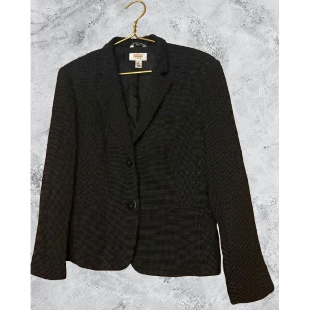 Talbots Petites Blazer Jacket Size 16P Black White Micro Dot Italian Wool Blend